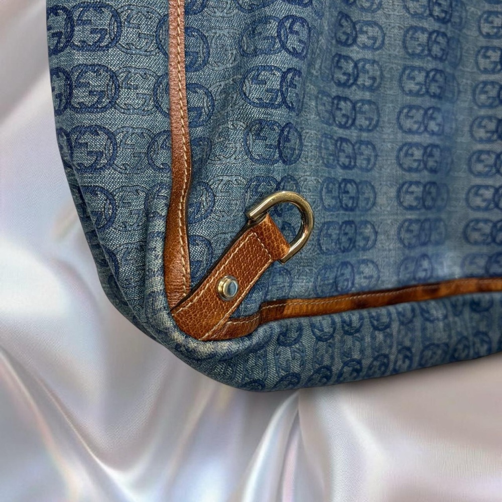 Gucci Denim Logo Tote with Brown Leather Trim - Picture 6 of 9